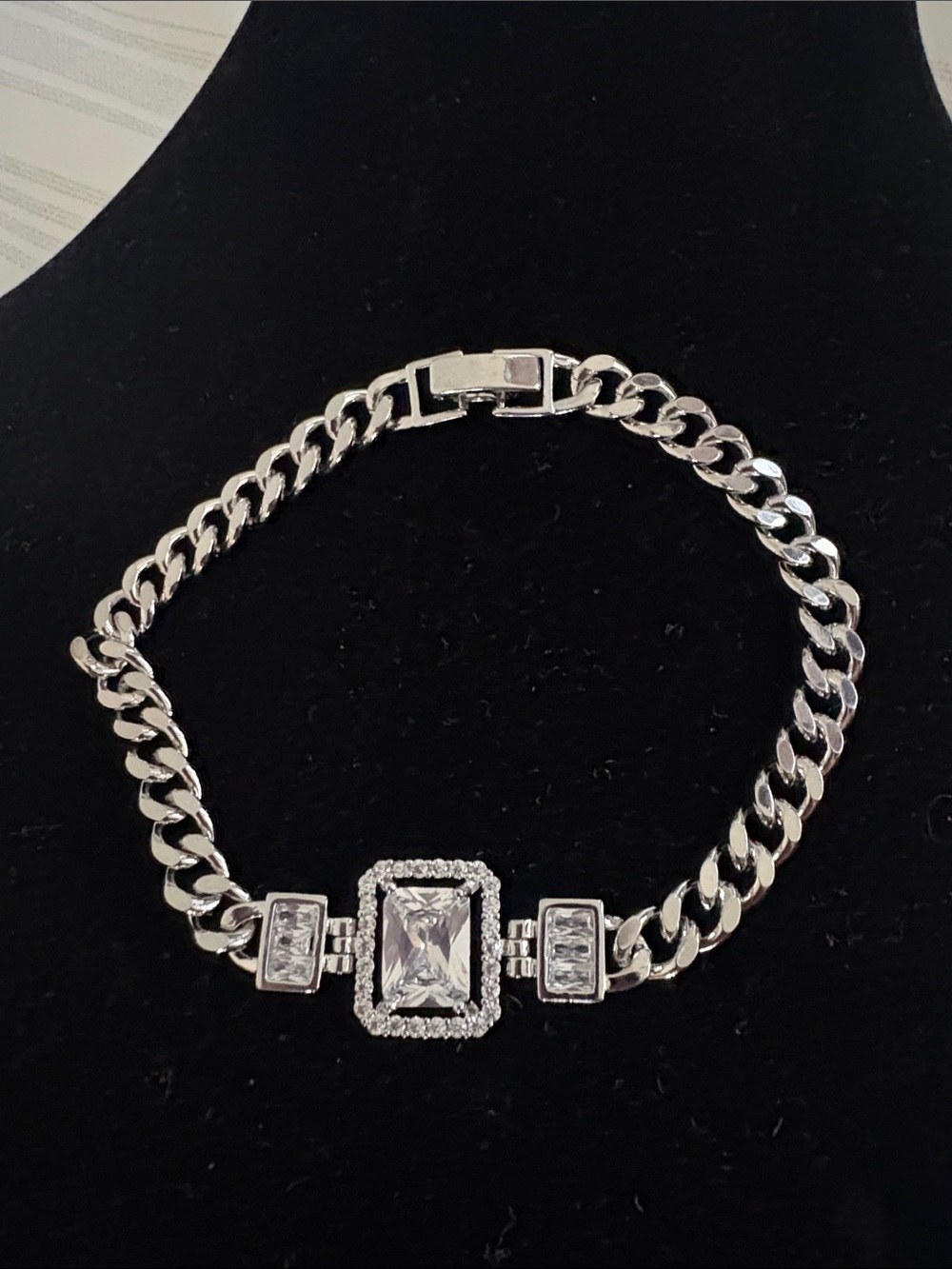 Silver-Tone Cubic Zirconia Statement Chain Bracelet